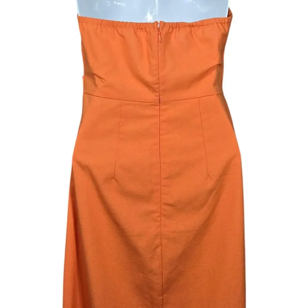 Commense Halter Maxi Dress Womens XSmall NEW Orange Linen Pleated Party Cocktail